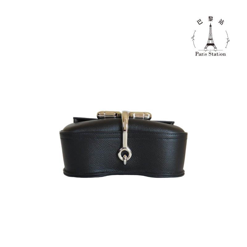 【巴黎站二手名牌專賣店】＊現貨＊HERMES 愛馬仕 真品＊U刻 DELLA 18黑色皮革銀釦肩背包 屁股包-2