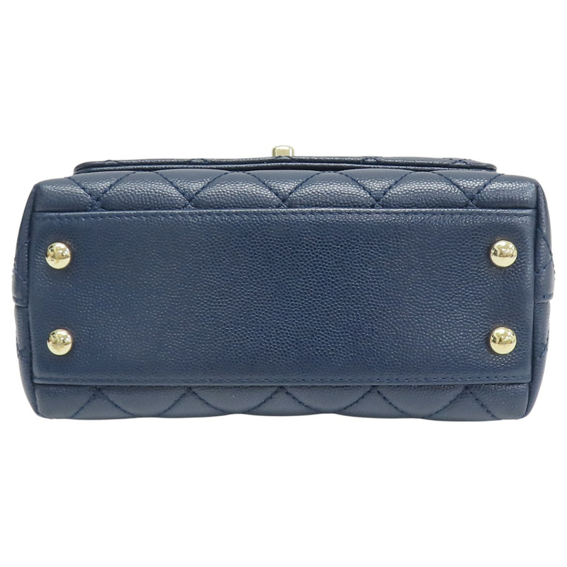 深藍色 荔枝紋 牛皮 Coco Handle Mini 肩背包【CHANEL 香奈兒】 AS2215-3