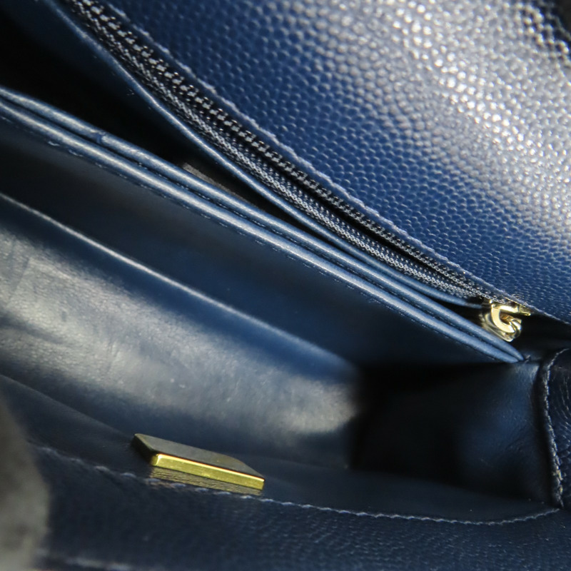 深藍色 荔枝紋 牛皮 Coco Handle Mini 肩背包【CHANEL 香奈兒】 AS2215-4