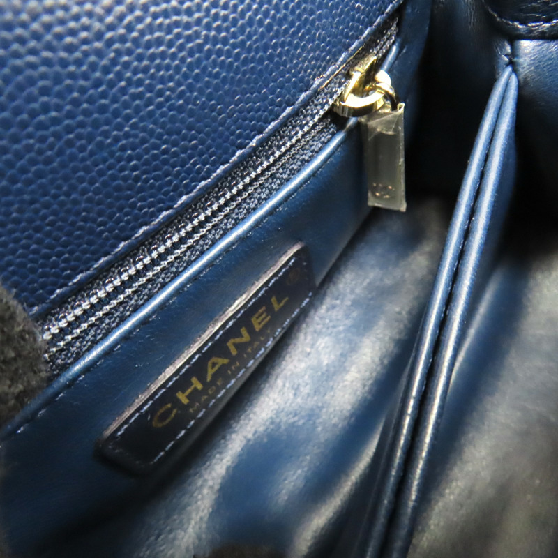 深藍色 荔枝紋 牛皮 Coco Handle Mini 肩背包【CHANEL 香奈兒】 AS2215-5