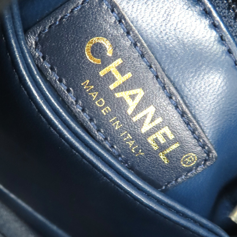 深藍色 荔枝紋 牛皮 Coco Handle Mini 肩背包【CHANEL 香奈兒】 AS2215-8