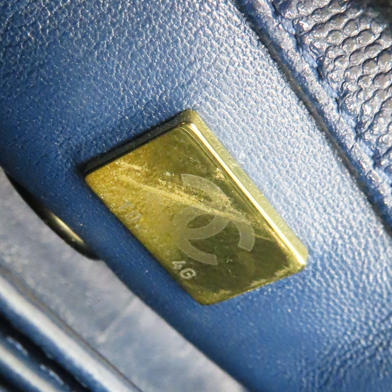 深藍色 荔枝紋 牛皮 Coco Handle Mini 肩背包【CHANEL 香奈兒】 AS2215-9