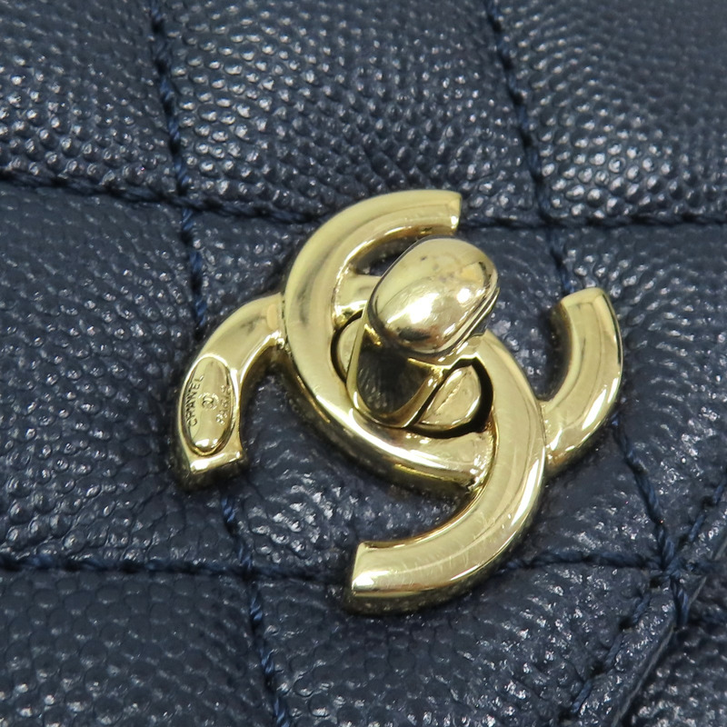 深藍色 荔枝紋 牛皮 Coco Handle Mini 肩背包【CHANEL 香奈兒】 AS2215-10