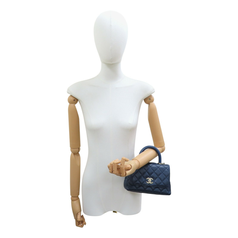 深藍色 荔枝紋 牛皮 Coco Handle Mini 肩背包【CHANEL 香奈兒】 AS2215-13