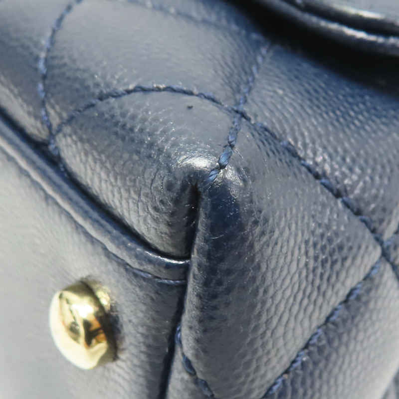 深藍色 荔枝紋 牛皮 Coco Handle Mini 肩背包【CHANEL 香奈兒】 AS2215-15
