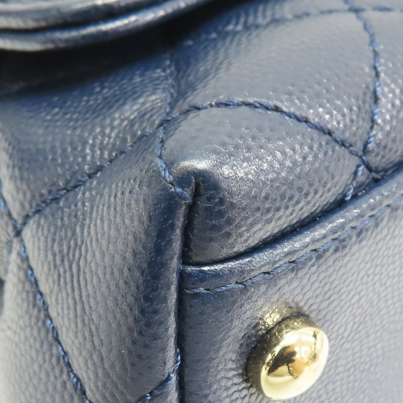 深藍色 荔枝紋 牛皮 Coco Handle Mini 肩背包【CHANEL 香奈兒】 AS2215-16