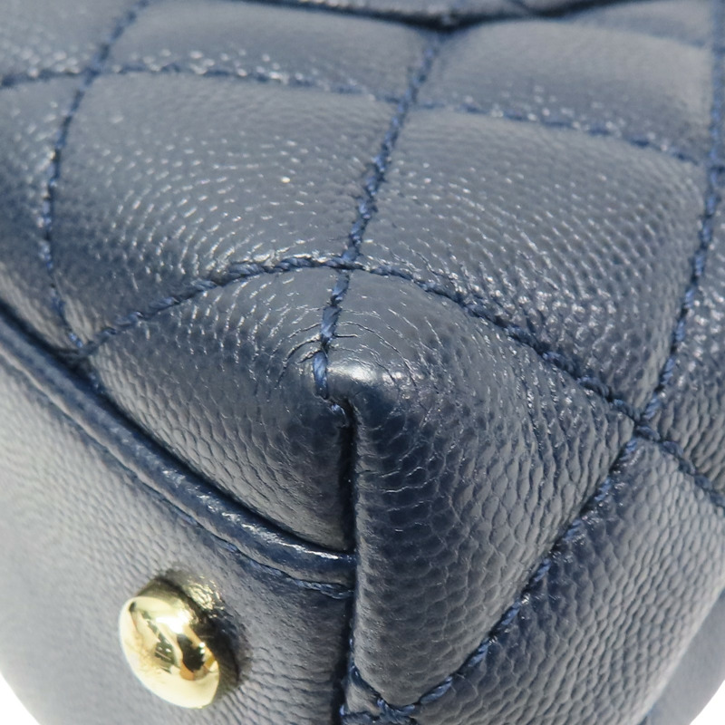 深藍色 荔枝紋 牛皮 Coco Handle Mini 肩背包【CHANEL 香奈兒】 AS2215-17