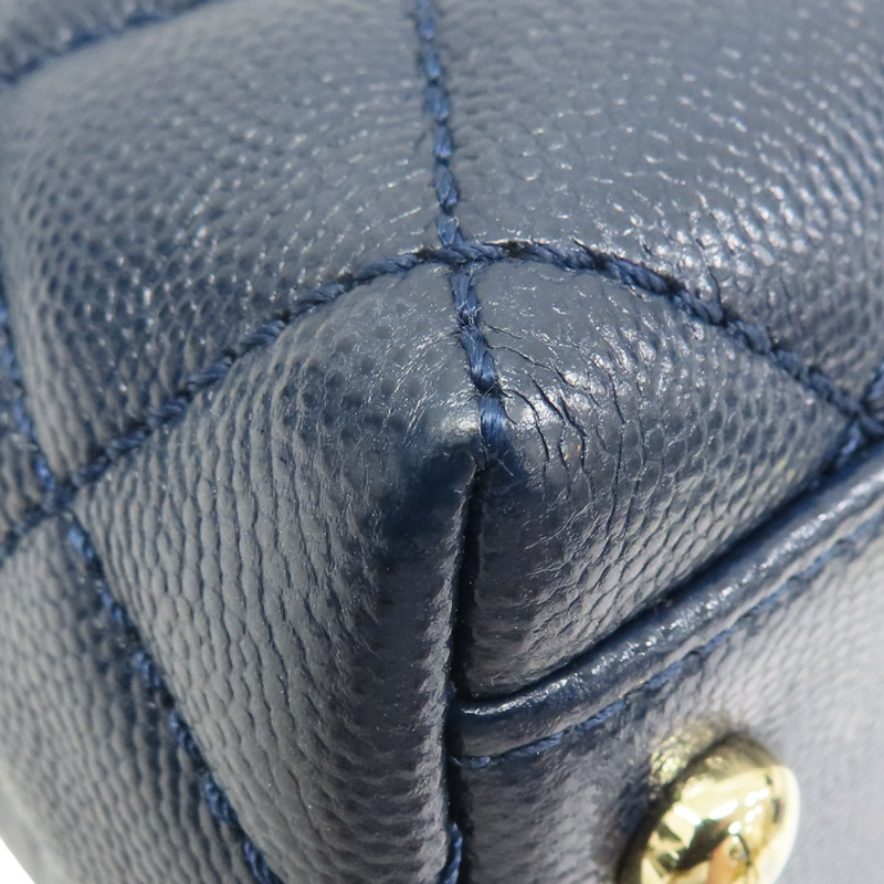 深藍色 荔枝紋 牛皮 Coco Handle Mini 肩背包【CHANEL 香奈兒】 AS2215-18