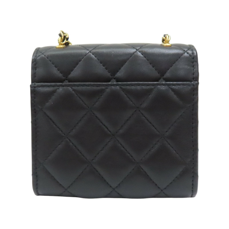 黑色 菱格紋 羊皮 mini 鏈帶 金扣 肩背包【CHANEL 香奈兒】-1