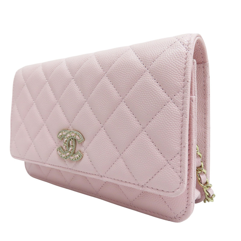 粉色 菱格紋 荔枝牛皮 水鑽logo WOC 鍊帶肩背包【CHANEL 香奈兒】-2