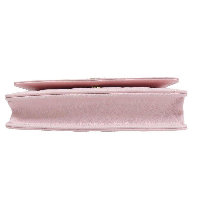 粉色 菱格紋 荔枝牛皮 水鑽logo WOC 鍊帶肩背包【CHANEL 香奈兒】-3