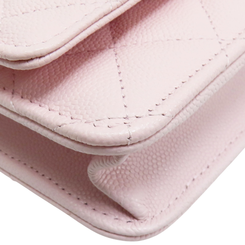 粉色 菱格紋 荔枝牛皮 水鑽logo WOC 鍊帶肩背包【CHANEL 香奈兒】-9