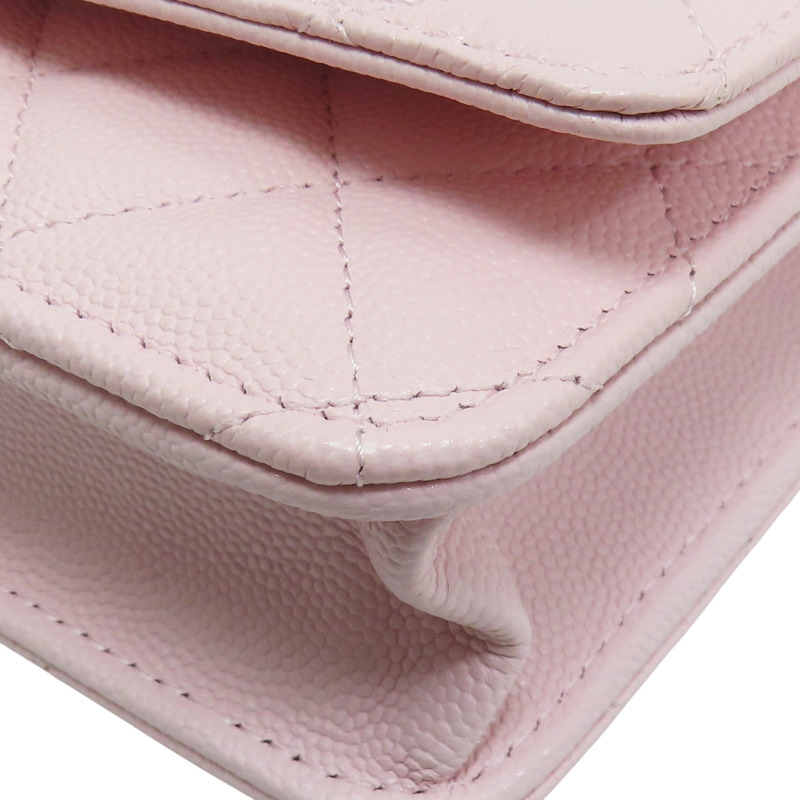 粉色 菱格紋 荔枝牛皮 水鑽logo WOC 鍊帶肩背包【CHANEL 香奈兒】-10