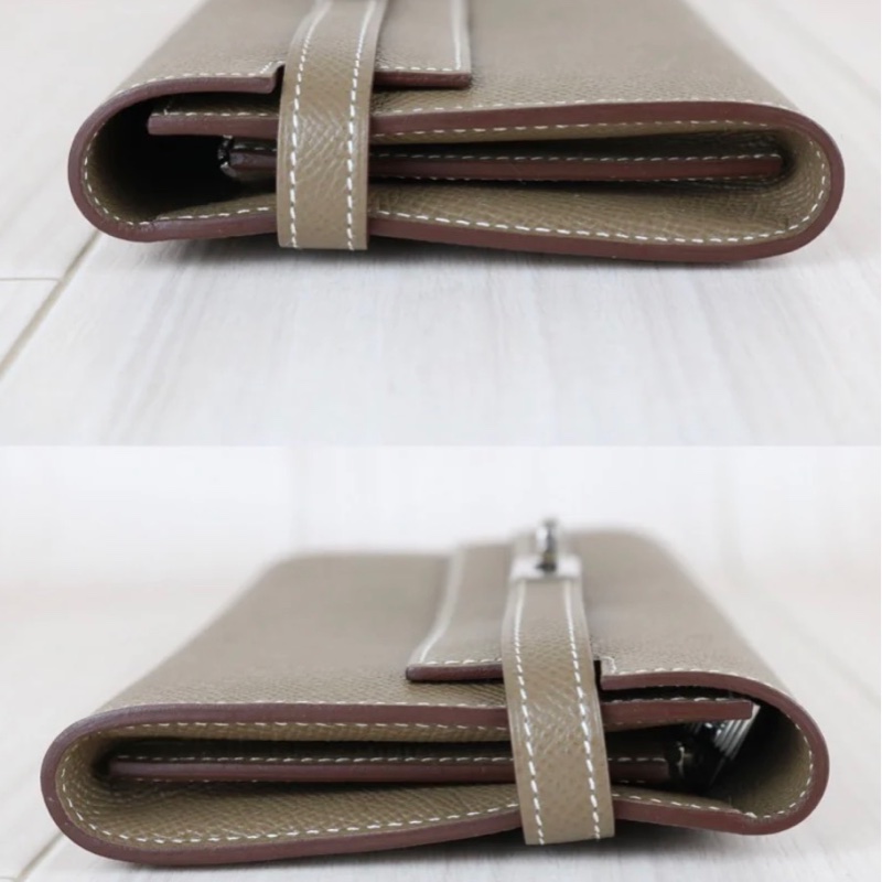 「JL精品代購」98新 愛馬仕Hermes Kelly 長夾 大象灰銀扣-3