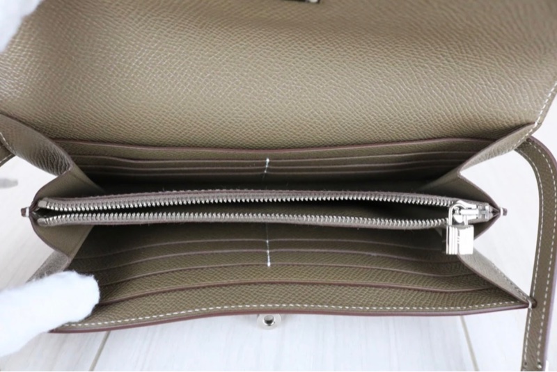 「JL精品代購」98新 愛馬仕Hermes Kelly 長夾 大象灰銀扣-11