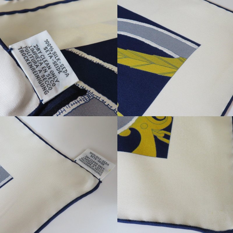 【巴黎站二手名牌專賣店】＊現貨＊HERMES 愛馬仕 真品＊白底藍色國王騎馬指導圖案絲巾90x90-4