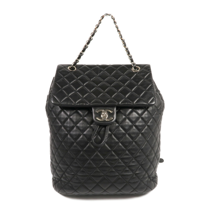 CHANEL 羊皮皮革Backpack銀扣背包-0