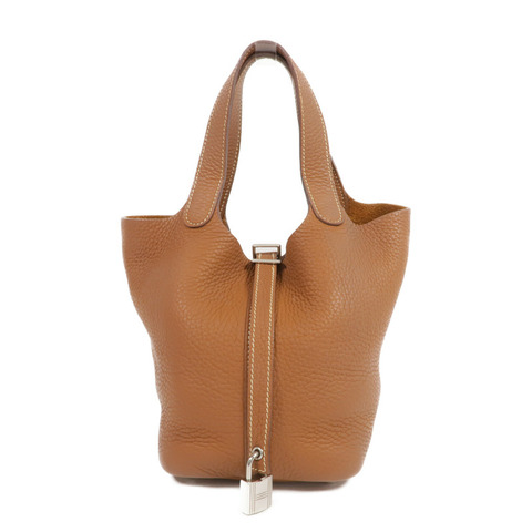 HERMES Clemence皮革Picotin PM銀扣手挽袋Gold