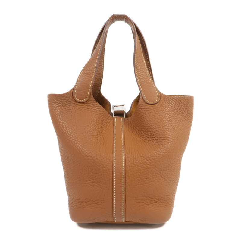 HERMES Clemence皮革Picotin PM銀扣手挽袋Gold-1