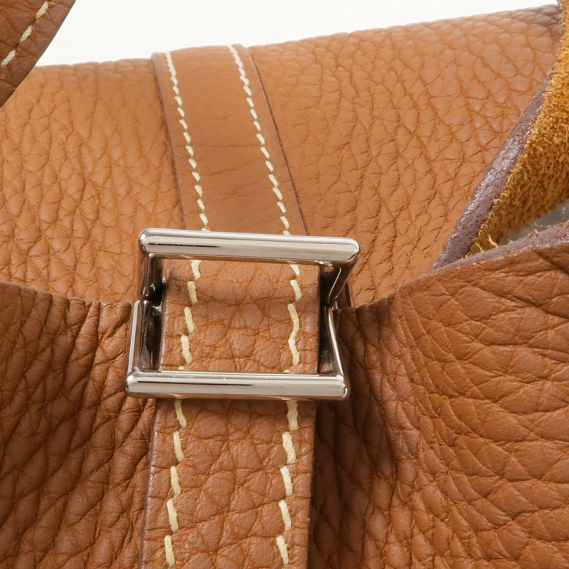 HERMES Clemence皮革Picotin PM銀扣手挽袋Gold-10