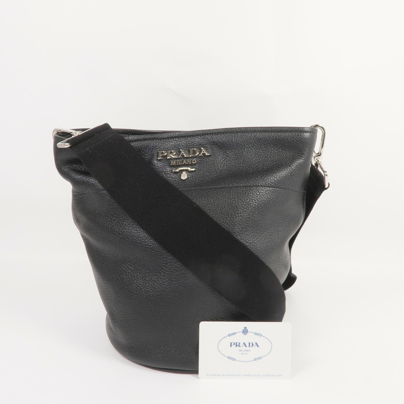 PRADA 牛皮皮革Shoulder Bag銀扣肩背袋-13