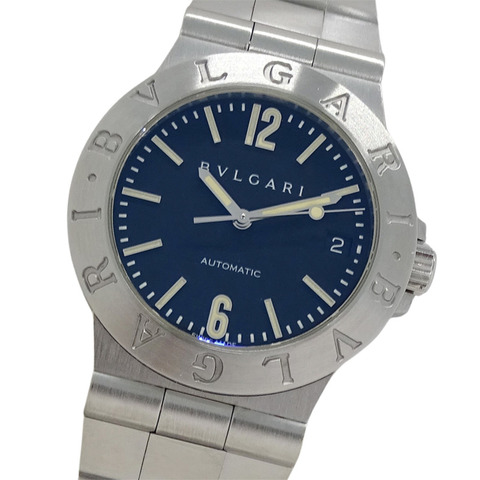 寶格麗 Diagono Sport Date 自動男士腕錶，不鏽鋼材質，LCV35S，銀/黑色，拋光處理