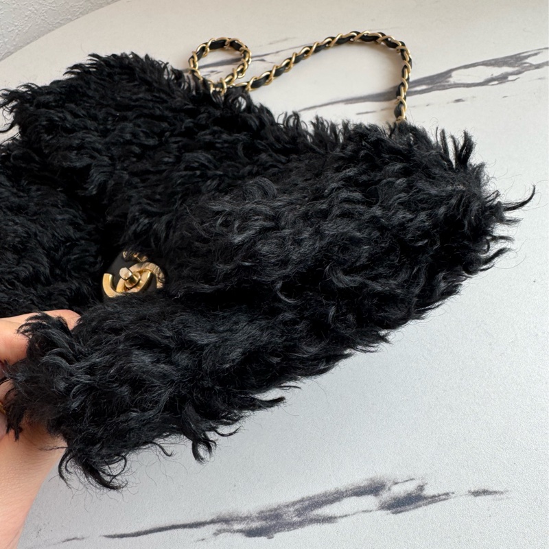 chanel黑色毛毛金鏈單肩包  超美✨✨-3