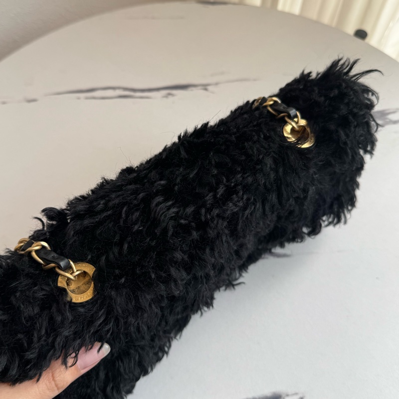 chanel黑色毛毛金鏈單肩包  超美✨✨-29