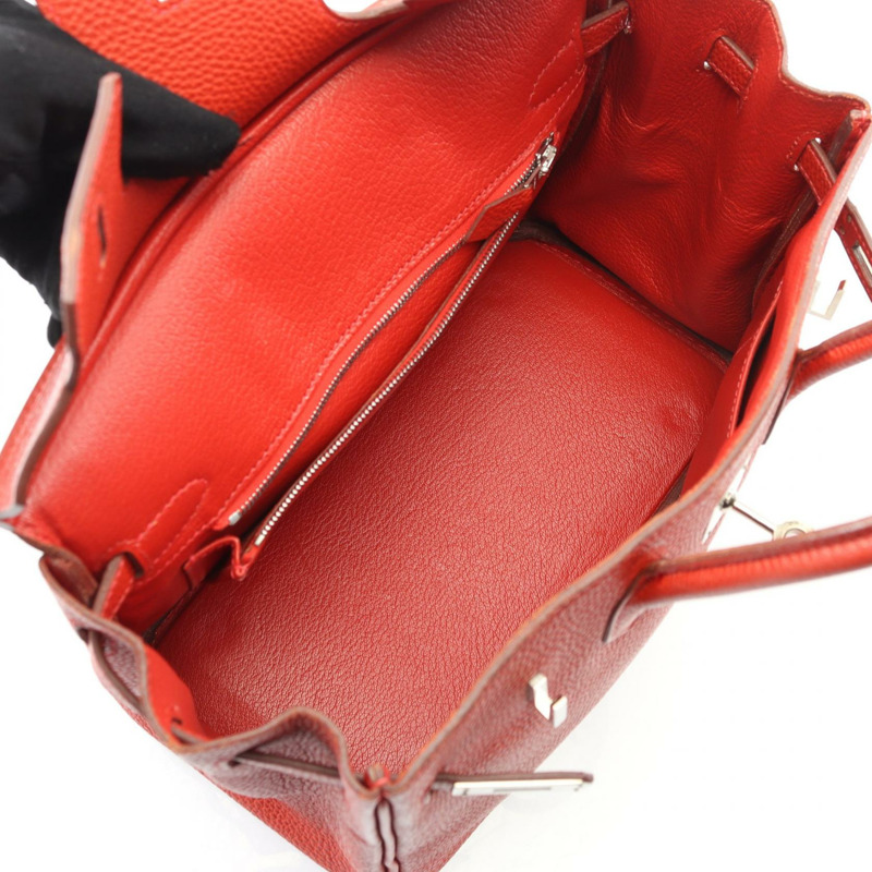 愛馬仕 Birkin 25 手提包，Togo 皮革，紅色，二手，女士，帶五金配件。-2