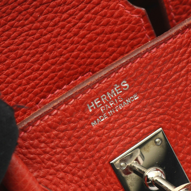愛馬仕 Birkin 25 手提包，Togo 皮革，紅色，二手，女士，帶五金配件。-3