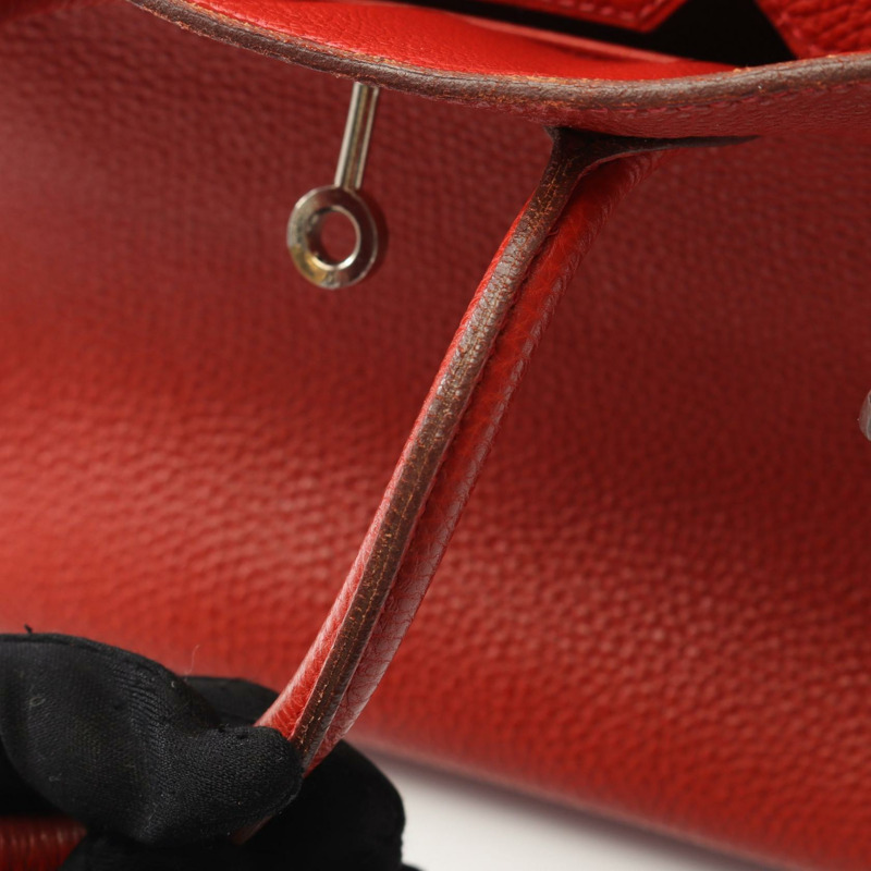 愛馬仕 Birkin 25 手提包，Togo 皮革，紅色，二手，女士，帶五金配件。-8