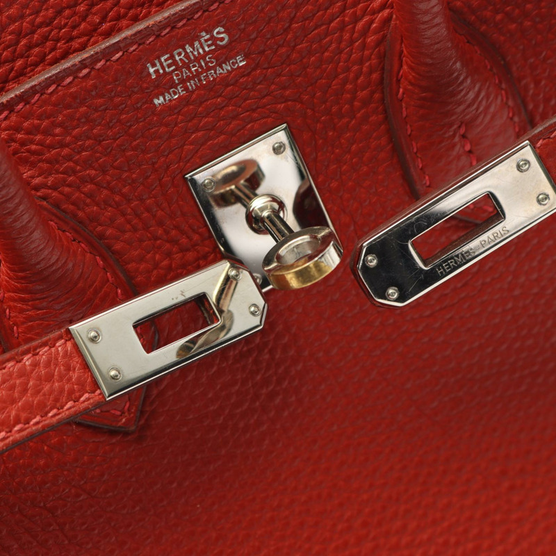 愛馬仕 Birkin 25 手提包，Togo 皮革，紅色，二手，女士，帶五金配件。-10