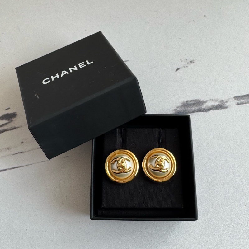 chanel金圓形珍珠雙C耳環  超級貴氣✨✨-0
