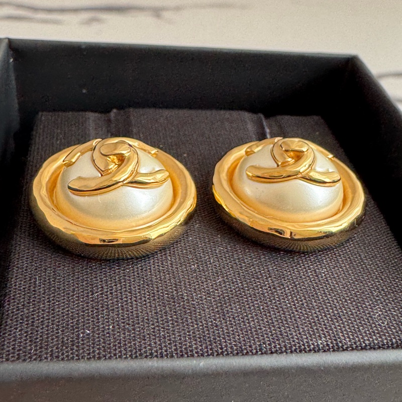 chanel金圓形珍珠雙C耳環  超級貴氣✨✨-4