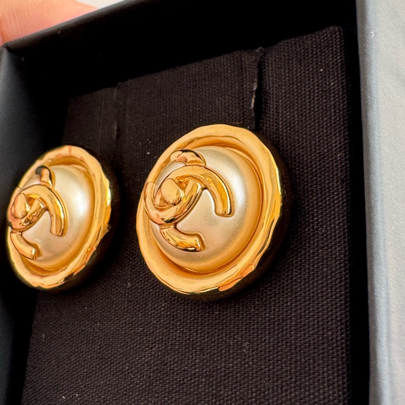 chanel金圓形珍珠雙C耳環  超級貴氣✨✨-5