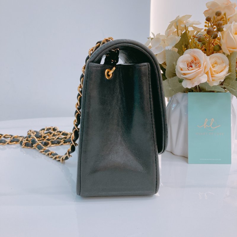 MS0391 Chanel 香奈兒 中古 戴安娜王妃 小號 黑金 黃金成份 五金/鏈條 Vintage Diana 22cm Lambskin Black x GHW-2