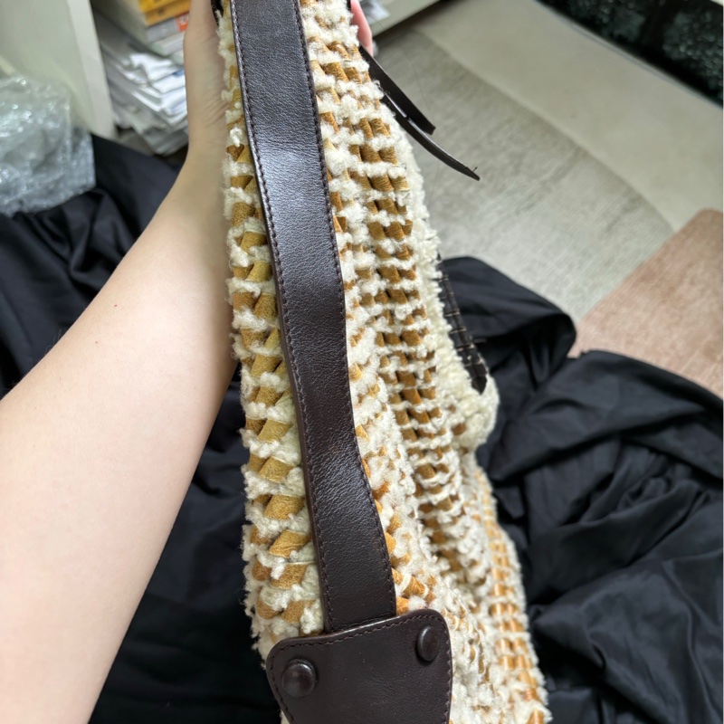 🖤Ferragamo 羊羔毛拼皮編織和尚包hobo  單肩包-4