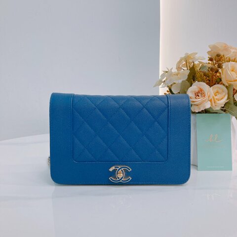 MS0390 Chanel 香奈兒 高貴 鏈條錢包 藍色 絕版 Mademoislle Wallet On Chain Blue X GHW