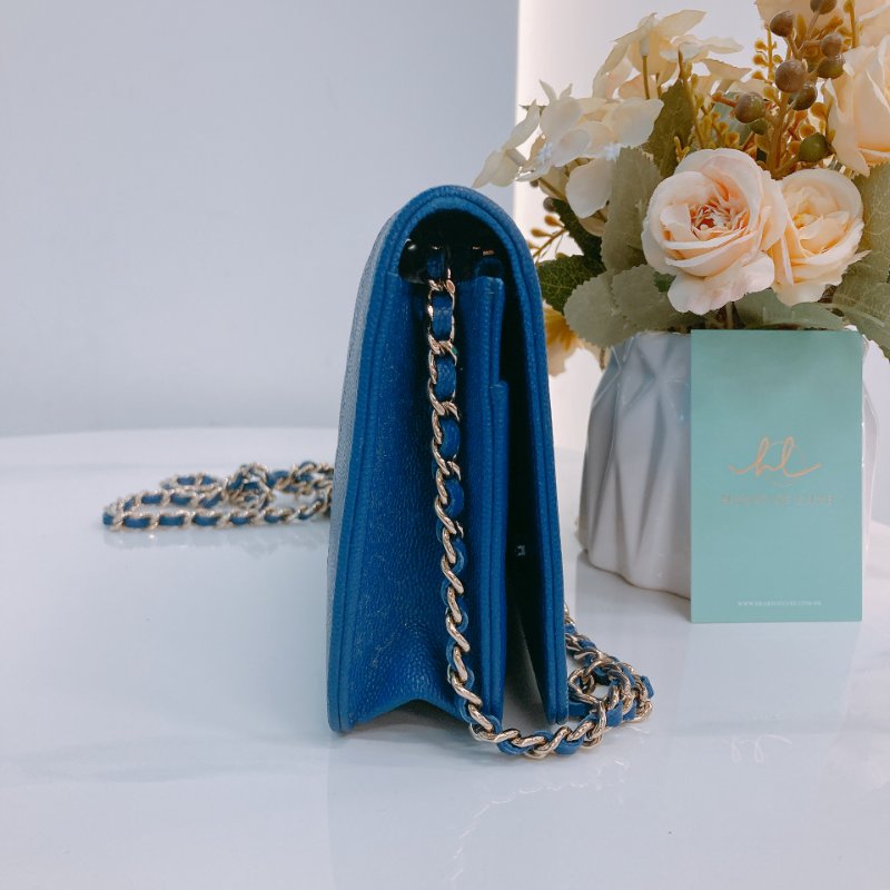 MS0390 Chanel 香奈兒 高貴 鏈條錢包 藍色 絕版 Mademoislle Wallet On Chain Blue X GHW-2