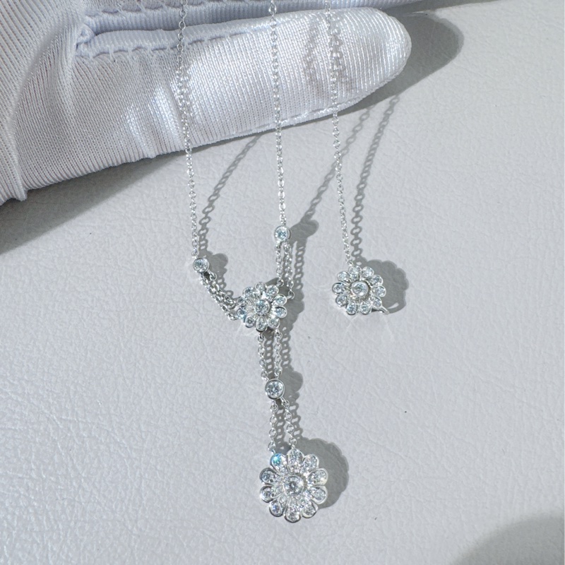 Tiffany蒂芙尼 双层满钻流苏花朵项链-5