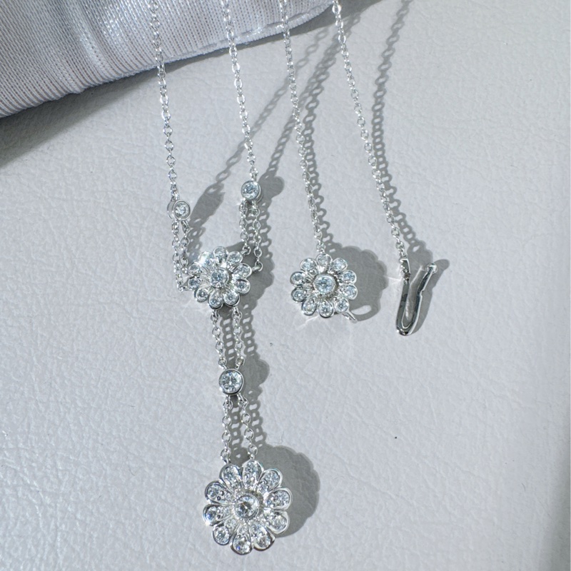 Tiffany蒂芙尼 双层满钻流苏花朵项链-6