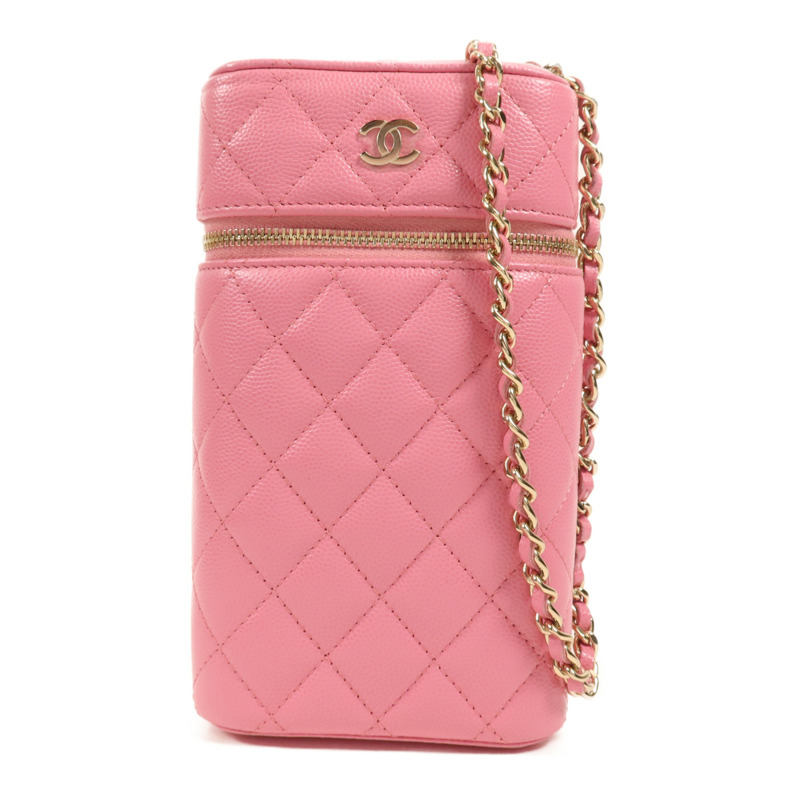 CHANEL 牛皮皮革Phone Bag金扣鏈帶肩背袋-0