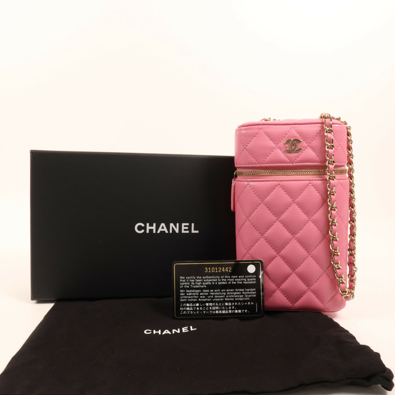 CHANEL 牛皮皮革Phone Bag金扣鏈帶肩背袋-14