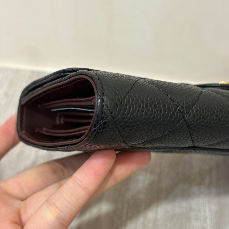 Chanel 黑金荔枝皮三折長夾-5