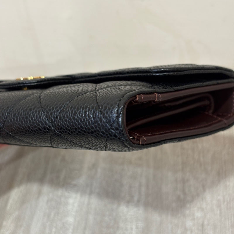 Chanel 黑金荔枝皮三折長夾-6