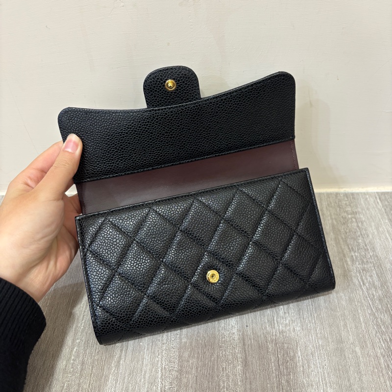Chanel 黑金荔枝皮三折長夾-7
