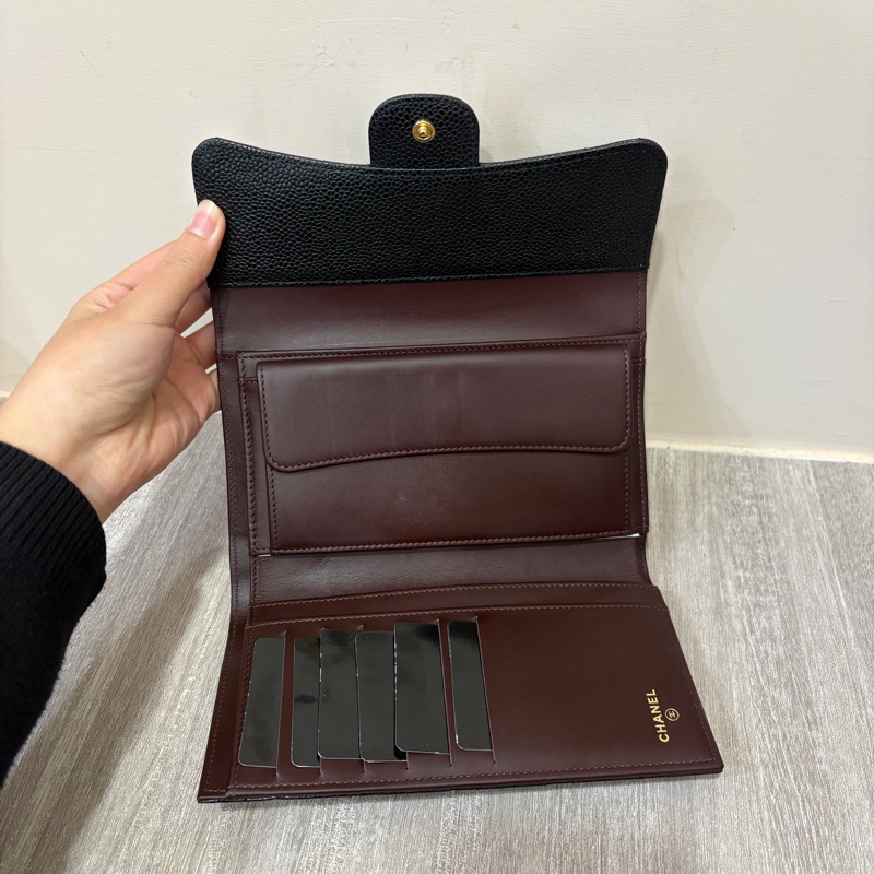 Chanel 黑金荔枝皮三折長夾-8