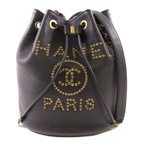 CHANEL 牛皮皮革Drawstring Bucket金扣鏈帶肩背袋