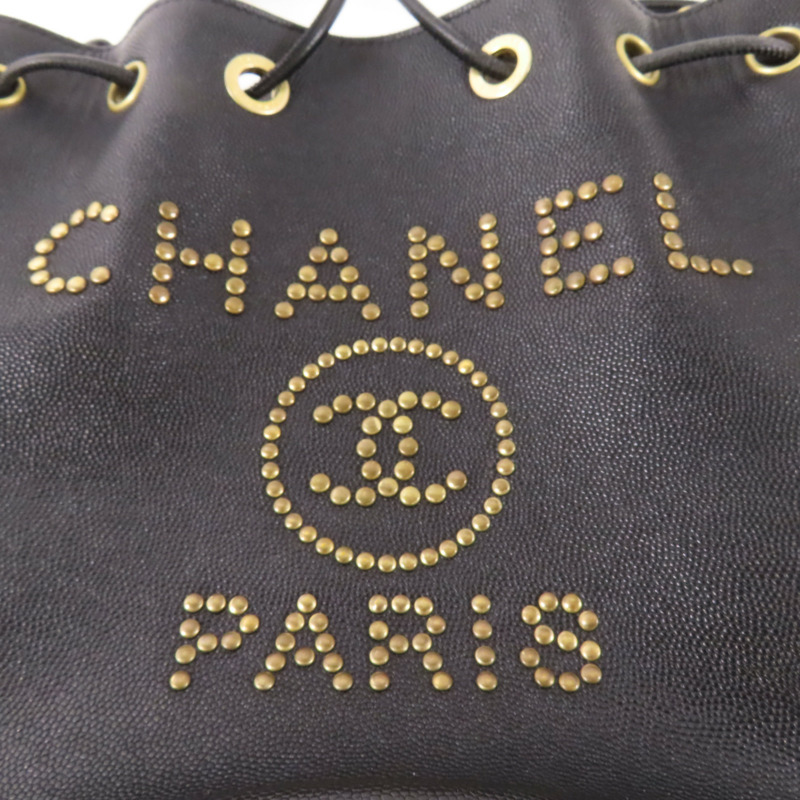 CHANEL 牛皮皮革Drawstring Bucket金扣鏈帶肩背袋-10