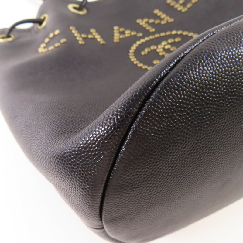 CHANEL 牛皮皮革Drawstring Bucket金扣鏈帶肩背袋-12